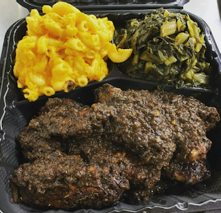 Jerk Chicken Wings, collard greens, mac & cheese